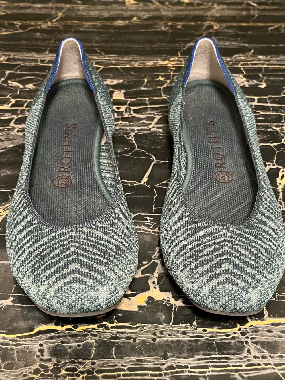 Rothy's Mirage Metallic Teal Knit Ballet Flats size 9